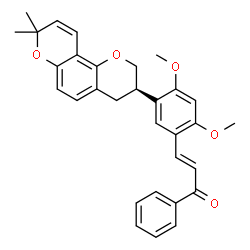 ChemSpider 2D Image | (2E)-3-{5-[(3R)-8,8-Dimethyl-3,4-dihydro-2H,8H-pyrano[2,3-f]chromen-3-yl]-2,4-dimethoxyphenyl}-1-phenyl-2-propen-1-one | C31H30O5