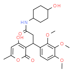ChemSpider 2D Image | N-(4-Hydroxycyclohexyl)-3-(4-hydroxy-6-methyl-2-oxo-2H-pyran-3-yl)-3-(2,3,4-trimethoxyphenyl)propanamide | C24H31NO8