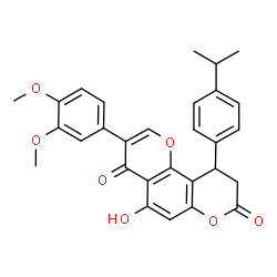 ChemSpider 2D Image | 3-(3,4-Dimethoxyphenyl)-5-hydroxy-10-(4-isopropylphenyl)-9,10-dihydro-4H,8H-pyrano[2,3-f]chromene-4,8-dione | C29H26O7