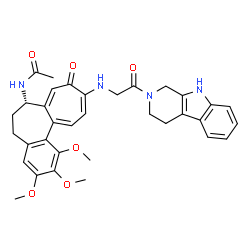 ChemSpider 2D Image | N-[(7S)-1,2,3-Trimethoxy-9-oxo-10-{[2-oxo-2-(1,3,4,9-tetrahydro-2H-beta-carbolin-2-yl)ethyl]amino}-5,6,7,9-tetrahydrobenzo[a]heptalen-7-yl]acetamide | C34H36N4O6