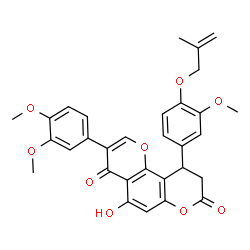 ChemSpider 2D Image | 3-(3,4-Dimethoxyphenyl)-5-hydroxy-10-{3-methoxy-4-[(2-methyl-2-propen-1-yl)oxy]phenyl}-9,10-dihydro-4H,8H-pyrano[2,3-f]chromene-4,8-dione | C31H28O9