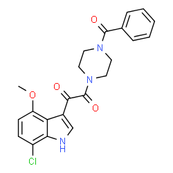 ChemSpider 2D Image | Piperazine, 1-benzoyl-4-[2-(7-chloro-4-methoxy-1H-indol-3-yl)-1,2-dioxoethyl]- | C22H20ClN3O4