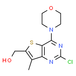 ChemSpider 2D Image | [2-Chloro-7-methyl-4-(4-morpholinyl)thieno[3,2-d]pyrimidin-6-yl]methanol | C12H14ClN3O2S