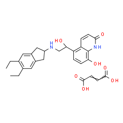 ChemSpider 2D Image | 5-{2-[(5,6-Diethyl-2,3-dihydro-1H-inden-2-yl)amino]-1-hydroxyethyl}-8-hydroxy-2(1H)-quinolinone (2E)-2-butenedioate (1:1) | C28H32N2O7