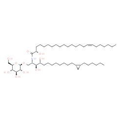 ChemSpider 2D Image | (2S,16Z)-N-{(2S,3S,4R)-1-(beta-D-Glucopyranosyloxy)-12-[(1S,2R)-2-hexylcyclopropyl]-3,4-dihydroxy-2-dodecanyl}-2-hydroxy-16-tricosenamide | C50H95NO10