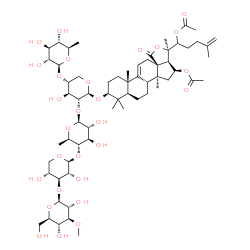 ChemSpider 2D Image | (3beta,16beta)-3-{[6-Deoxy-beta-D-glucopyranosyl-(1->4)-[3-O-methyl-beta-D-glucopyranosyl-(1->3)-beta-D-xylopyranosyl-(1->4)-6-deoxy-beta-D-glucopyranosyl-(1->2)]-beta-D-xylopyranosyl]oxy}-18-oxo-18,2
0-epoxylanosta-9(11),25-diene-16,22-diyl diacetate | C63H98O28
