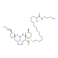ChemSpider 2D Image | 16-[(3-Aminopropyl)amino]-15-hydroxy-16-oxohexadecyl (2R,2a'S,3'R,4'S,5S,6''S,8a'R)-5-[(1E)-1-buten-1-yl]-6''-methyl-1',2',2a',3',3'',4,4'',5,5'',6'',8',8a'-dodecahydro-3H,5'H-dispiro[furan-2,7'-[5,6,
8b]triazaacenaphthylene-4',2''-pyran]-3'-carboxylate | C41H71N5O6