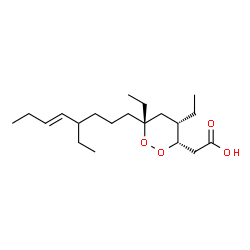 ChemSpider 2D Image | {(3S,4S,6R)-4,6-Diethyl-6-[(5E)-4-ethyl-5-octen-1-yl]-1,2-dioxan-3-yl}acetic acid | C20H36O4