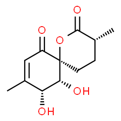 ChemSpider 2D Image | (3R,6S,10R,11R)-10,11-Dihydroxy-3,9-dimethyl-1-oxaspiro[5.5]undec-8-ene-2,7-dione | C12H16O5