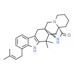 ChemSpider 2D Image | (1S,13R,15S)-12,12-Dimethyl-8-(3-methyl-2-buten-1-yl)-10,20,22-triazahexacyclo[13.6.2.0~1,13~.0~3,11~.0~4,9~.0~15,20~]tricosa-3(11),4,6,8-tetraen-23-one | C27H35N3O