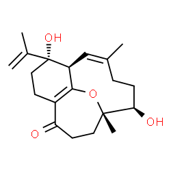 ChemSpider 2D Image | (1R,2S,9S,10R,13Z)-2,10-Dihydroxy-2-isopropenyl-9,13-dimethyl-16-oxatricyclo[7.5.2.0~5,15~]hexadeca-5(15),13-dien-6-one | C20H28O4