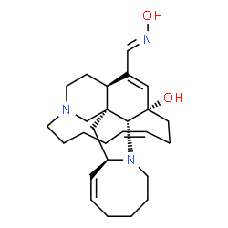 ChemSpider 2D Image | (1R,2R,4R,5Z,12R,13S,16Z)-25-[(E)-(Hydroxyimino)methyl]-11,22-diazapentacyclo[11.11.2.1~2,22~.0~2,12~.0~4,11~]heptacosa-5,16,25-trien-13-ol | C26H39N3O2