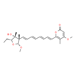 ChemSpider 2D Image | 6-{(1E,3E,5E,7E)-8-[(2R,3S,4R,5R)-5-Ethyl-4-hydroxy-2-methoxy-3,4-dimethyltetrahydro-3-furanyl]-1,3,5,7-octatetraen-1-yl}-4-methoxy-5-methyl-2H-pyran-2-one | C24H32O6