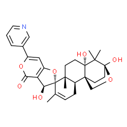 ChemSpider 2D Image | (1'R,2S,2'S,3S,7'R,10'S,12'S)-3,10',12'-Trihydroxy-5',7',11',11'-tetramethyl-6-(3-pyridinyl)-3H,4H-spiro[furo[3,2-c]pyran-2,6'-[13]oxatetracyclo[10.2.2.0~1,10~.0~2,7~]hexadec[4]en]-4-one | C30H35NO7