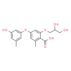 ChemSpider 2D Image | 2-(2,3-Dihydroxypropoxy)-4-(3-hydroxy-5-methylphenoxy)-6-methylbenzoic acid | C18H20O7