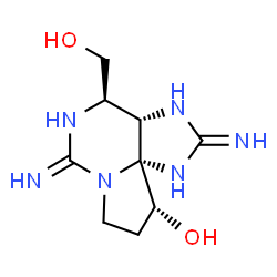 ChemSpider 2D Image | (3aS,4R,10R,10aS)-4-(Hydroxymethyl)-2,6-diiminooctahydro-1H,8H-pyrrolo[1,2-c]purin-10-ol | C9H16N6O2