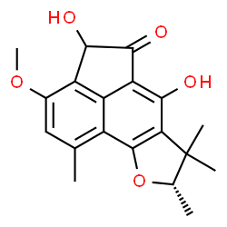 ChemSpider 2D Image | (8S)-4,6-Dihydroxy-3-methoxy-1,7,7,8-tetramethyl-7,8-dihydroacenaphtho[5,4-b]furan-5(4H)-one | C19H20O5