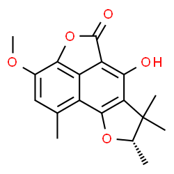 ChemSpider 2D Image | (8S)-6-Hydroxy-3-methoxy-1,7,7,8-tetramethyl-7,8-dihydro-5H-furo[2',3':5,6]naphtho[1,8-bc]furan-5-one | C18H18O5