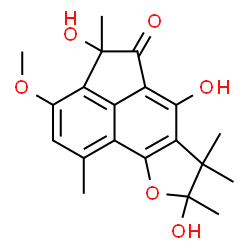 ChemSpider 2D Image | 4,6,8-Trihydroxy-3-methoxy-1,4,7,7,8-pentamethyl-7,8-dihydroacenaphtho[5,4-b]furan-5(4H)-one | C20H22O6
