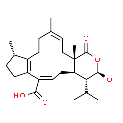 ChemSpider 2D Image | (1R,2R,4aS,6Z,10S,13E,15aR)-2-Hydroxy-1-isopropyl-4a,7,10-trimethyl-4-oxo-1,2,4,4a,5,8,9,10,11,12,15,15a-dodecahydrocyclopenta[6,7]cyclododeca[1,2-c]pyran-13-carboxylic acid | C25H36O5