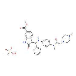 ChemSpider 2D Image | Ethanesulfonic acid - methyl 3-{[(4-{methyl[(4-methyl-1-piperazinyl)acetyl]amino}phenyl)amino](phenyl)methylene}-2-oxo-6-indolinecarboxylate (1:1) | C33H39N5O7S