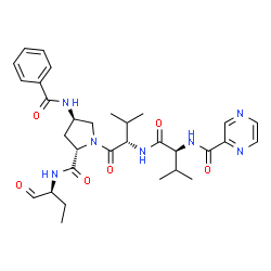 ChemSpider 2D Image | N-[(1S)-1-[[(1S)-1-[(2S,4R)-4-benzamido-2-[[(1S)-1-formylpropyl]carbamoyl]pyrrolidine-1-carbonyl]-2-methyl-propyl]carbamoyl]-2-methyl-propyl]pyrazine-2-carboxamide | C31H41N7O6