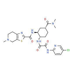 ChemSpider 2D Image | N1-(5-Chloropyridin-2-yl)-N2-((1S,2S,4R)-4-(dimethylcarbamoyl)-2-(5-methyl-4,5,6,7-tetrahydrothiazolo[5,4-c]pyridine-2-carboxamido)cyclohexyl)oxalamide | C24H30ClN7O4S