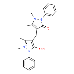 ChemSpider 2D Image | 4-[(1,5-Dimethyl-3-oxo-2-phenyl-2,3-dihydro-1H-pyrazol-4-yl)methyl]-5-hydroxy-2,3-dimethyl-1-phenyl-1H-pyrazol-2-ium | C23H25N4O2