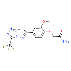 ChemSpider 2D Image | 2-{2-Methoxy-4-[3-(trifluoromethyl)[1,2,4]triazolo[3,4-b][1,3,4]thiadiazol-6-yl]phenoxy}acetamide | C13H10F3N5O3S