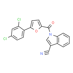 ChemSpider 2D Image | 1-[5-(2,4-Dichlorophenyl)-2-furoyl]-1H-indole-3-carbonitrile | C20H10Cl2N2O2