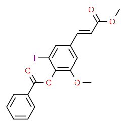 ChemSpider 2D Image | 2-Iodo-6-methoxy-4-[(1E)-3-methoxy-3-oxo-1-propen-1-yl]phenyl benzoate | C18H15IO5