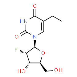 ChemSpider 2D Image | 1-(2-Deoxy-2-fluoro-beta-L-ribofuranosyl)-5-ethyl-2,4(1H,3H)-pyrimidinedione | C11H15FN2O5