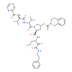 ChemSpider 2D Image | N-(2-Pyrazinylcarbonyl)-D-valyl-D-valyl-(4R)-4-[(3,4-dihydro-2(1H)-isoquinolinylcarbonyl)oxy]-N-{1,2-dioxo-1-[(2-phenylethyl)amino]-3-hexanyl}-L-prolinamide | C44H56N8O8