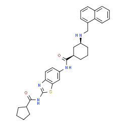 ChemSpider 2D Image | (1R,3S)-N-{2-[(Cyclopentylcarbonyl)amino]-1,3-benzothiazol-6-yl}-3-[(1-naphthylmethyl)amino]cyclohexanecarboxamide | C31H34N4O2S
