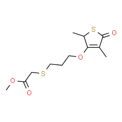 ChemSpider 2D Image | Methyl ({3-[(2,4-dimethyl-5-oxo-2,5-dihydro-3-thiophenyl)oxy]propyl}sulfanyl)acetate | C12H18O4S2