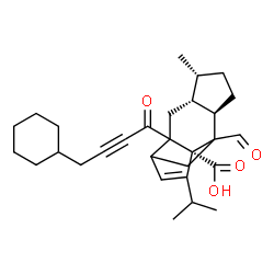 ChemSpider 2D Image | (1S,4R,5R,8R)-2-(4-Cyclohexyl-2-butynoyl)-9-formyl-13-isopropyl-5-methyltetracyclo[7.4.0.0~2,11~.0~4,8~]tridec-12-ene-1-carboxylic acid | C29H38O4