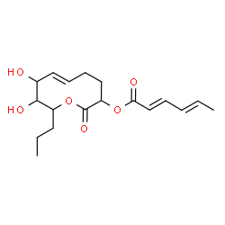 ChemSpider 2D Image | (6E)-8,9-Dihydroxy-2-oxo-10-propyl-3,4,5,8,9,10-hexahydro-2H-oxecin-3-yl (2E,4E)-2,4-hexadienoate | C18H26O6