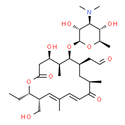 ChemSpider 2D Image | (4R,5S,6S,7R,9R,11E,13E,15R,16S)-16-Ethyl-4-hydroxy-15-(hydroxymethyl)-5,9,13-trimethyl-2,10-dioxo-7-(2-oxoethyl)oxacyclohexadeca-11,13-dien-6-yl 3,6-dideoxy-3-(dimethylamino)-beta-D-glucopyranoside | C31H51NO10