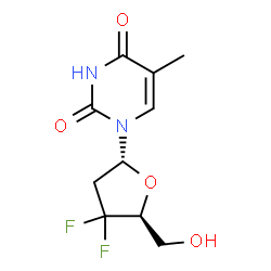 ChemSpider 2D Image | 1-[(2R,5S)-4,4-Difluoro-5-(hydroxymethyl)tetrahydro-2-furanyl]-5-methyl-2,4(1H,3H)-pyrimidinedione | C10H12F2N2O4