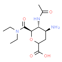 ChemSpider 2D Image | (4S,5R,6R)-5-Acetamido-4-amino-6-(diethylcarbamoyl)tetrahydro-2H-pyran-2-carboxylic acid | C13H23N3O5