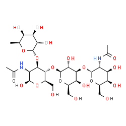 ChemSpider 2D Image | 2-Acetamido-2-deoxy-alpha-D-galactopyranosyl-(1->3)-beta-D-galactopyranosyl-(1->4)-[6-deoxy-alpha-L-galactopyranosyl-(1->3)]-2-acetamido-2-deoxy-beta-D-glucopyranose | C28H48N2O20
