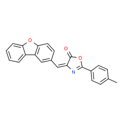 ChemSpider 2D Image | 4H-Oxazol-5-one, 4-dibenzofuran-2-ylmethylene-2-(p-tolyl)- | C23H15NO3