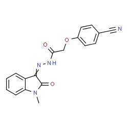 ChemSpider 2D Image | 2-(4-Cyanophenoxy)-N'-(1-methyl-2-oxo-1,2-dihydro-3H-indol-3-ylidene)acetohydrazide | C18H14N4O3