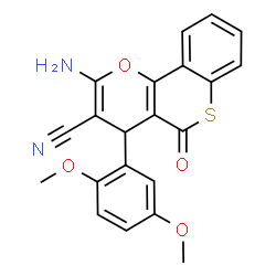 ChemSpider 2D Image | 2-Amino-4-(2,5-dimethoxyphenyl)-5-oxo-4H,5H-thiochromeno[4,3-b]pyran-3-carbonitrile | C21H16N2O4S