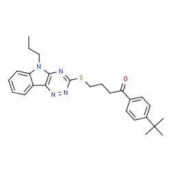 ChemSpider 2D Image | 1-[4-(2-Methyl-2-propanyl)phenyl]-4-[(5-propyl-5H-[1,2,4]triazino[5,6-b]indol-3-yl)sulfanyl]-1-butanone | C26H30N4OS