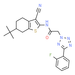 ChemSpider 2D Image | N-[3-Cyano-6-(2-methyl-2-propanyl)-4,5,6,7-tetrahydro-1-benzothiophen-2-yl]-2-[5-(2-fluorophenyl)-2H-tetrazol-2-yl]acetamide | C22H23FN6OS