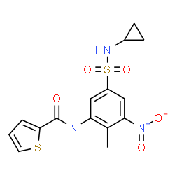 ChemSpider 2D Image | N-[5-(Cyclopropylsulfamoyl)-2-methyl-3-nitrophenyl]-2-thiophenecarboxamide | C15H15N3O5S2