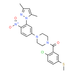 ChemSpider 2D Image | [2-Chloro-5-(methylsulfanyl)phenyl]{4-[3-(3,5-dimethyl-1H-pyrazol-1-yl)-4-nitrophenyl]-1-piperazinyl}methanone | C23H24ClN5O3S