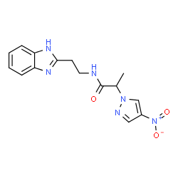 ChemSpider 2D Image | N-[2-(1H-Benzimidazol-2-yl)ethyl]-2-(4-nitro-1H-pyrazol-1-yl)propanamide | C15H16N6O3
