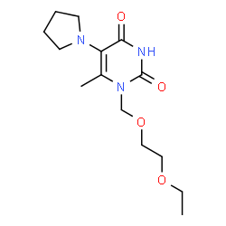 ChemSpider 2D Image | 1-[(2-Ethoxyethoxy)methyl]-6-methyl-5-(1-pyrrolidinyl)-2,4(1H,3H)-pyrimidinedione | C14H23N3O4